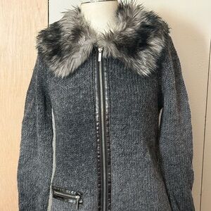 Gray Faux Fur Collar Women's Jacket